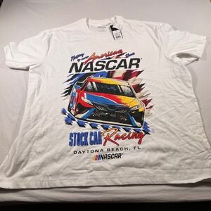 NASCAR Graphic Tee Mens XXL White NEW Boxy Fit Stock Car Racing Daytona Beach